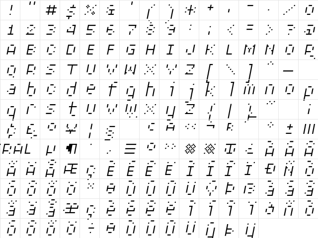XERXES ELEVENALTOBLIQUE Character Map