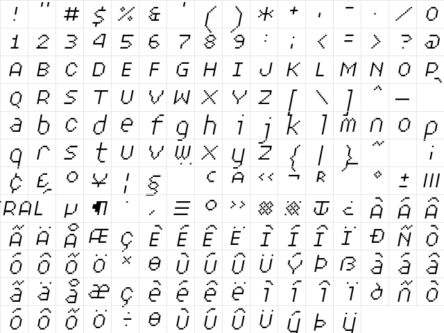 XERXES ELEVENOBLIQUE Character Map