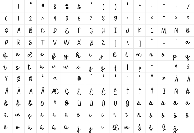 Boho Sunshine 1 Regular Character Map Boho Sunshine 1 Regular Character Map