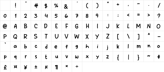 Yaelah Regular Character Map Yaelah Regular Character Map