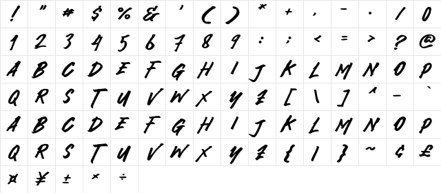 Yakin Regular Character Map