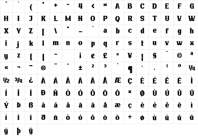 YAKSOMTRIAL Regular Character Map