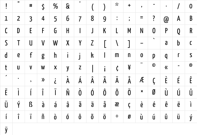 Yanone Kaffeesatz Regular Character Map Yanone Kaffeesatz Regular Character Map