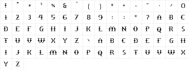 Yawnovision Regular Character Map