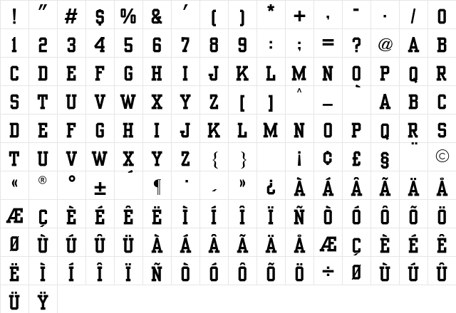 Yearbook CG Solid Regular Character Map