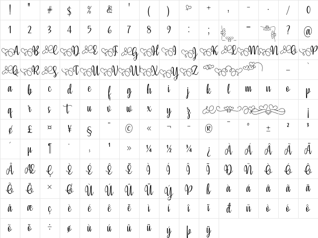 Yessy Regular Character Map