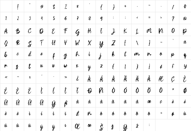 Yoshire Regular Character Map Yoshire Regular Character Map