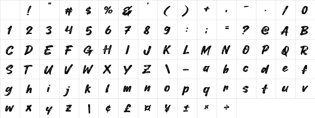 Young Spark Regular Character Map