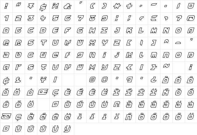 Yr72 OutlineItalic Character Map