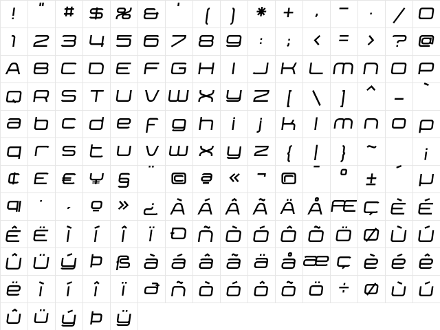 Yumi Oblique Bold Character Map Yumi Oblique Bold Character Map