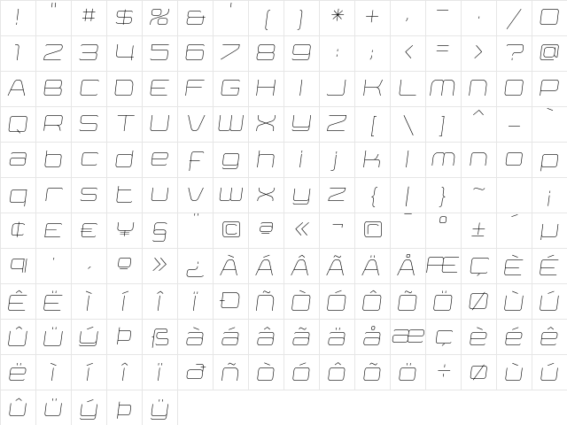 Yumi Oblique Light Character Map Yumi Oblique Light Character Map