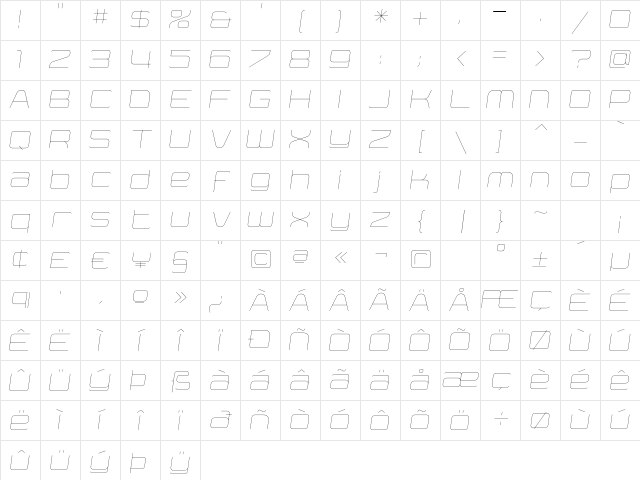 Yumi Oblique UltraLight Character Map