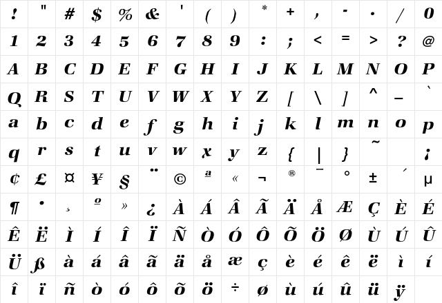 ZapfBookEF-DemiItalic Regular Character Map