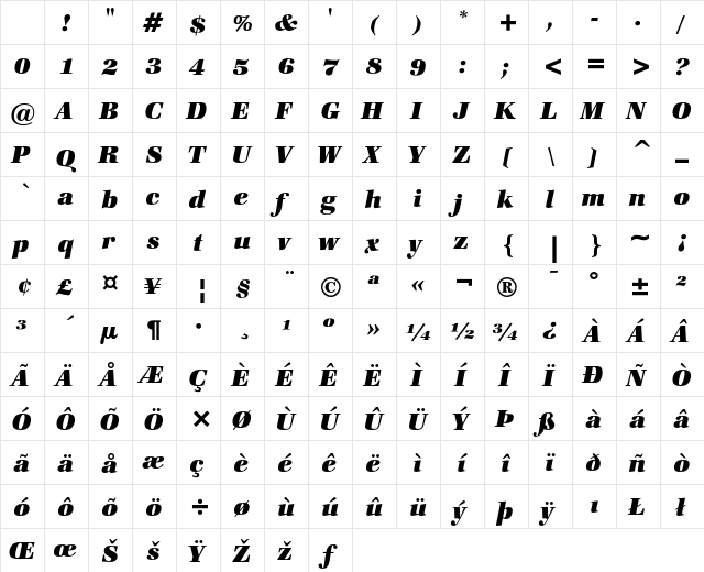 ITC Zapf Book Heavy Italic Character Map ITC Zapf Book Heavy Italic Character Map
