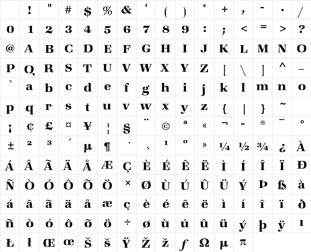 Zapf Book ITC Std Demi Character Map Zapf Book ITC Std Demi Character Map