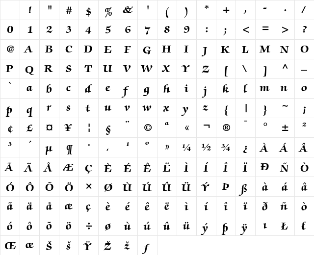 ITC Zapf Chancery Bold Character Map ITC Zapf Chancery Bold Character Map