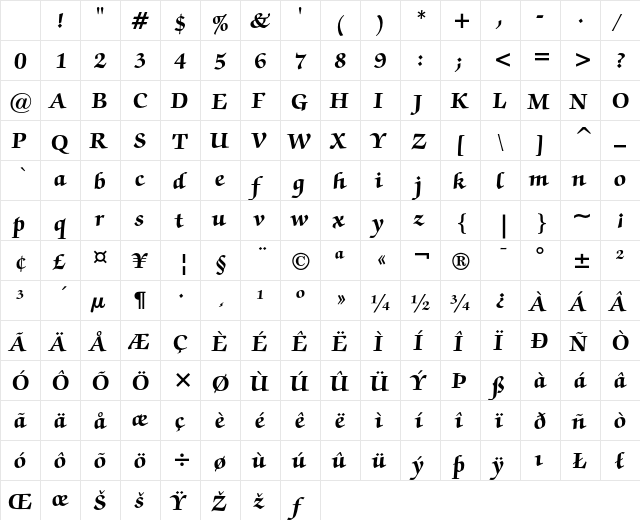 ITC Zapf Chancery Bold Character Map ITC Zapf Chancery Bold Character Map
