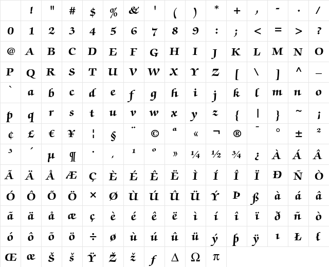 ITC Zapf Chancery LT Bold Character Map
