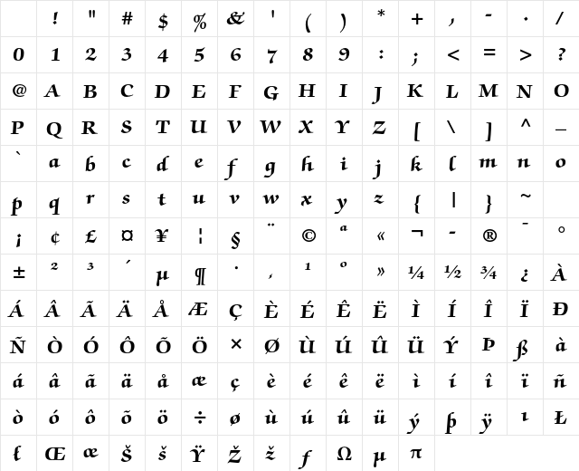 ITC Zapf Chancery Std Bold Character Map