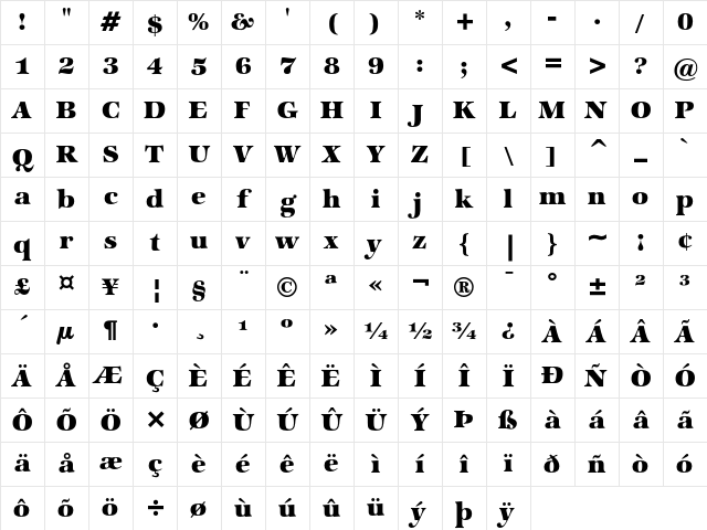 ITC Zapf International Heavy Character Map