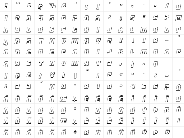 Librator 3D Italic Regular Character Map