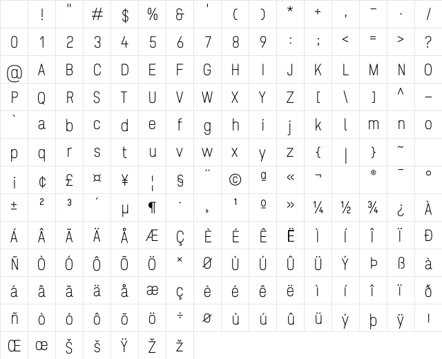 ZF2334 Squarish Light Character Map ZF2334 Squarish Light Character Map
