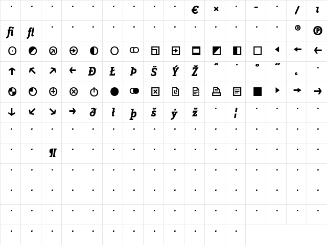 ZineSlabDis Bold Italic Exp Character Map