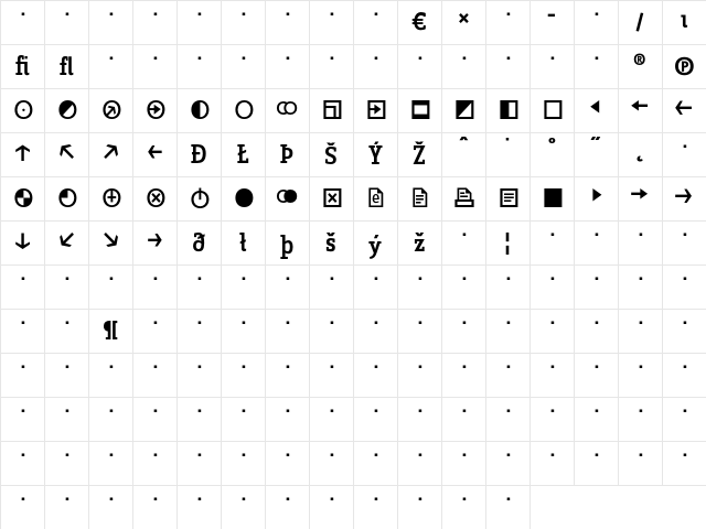 ZineSlabDis Medium Roman Exp Character Map