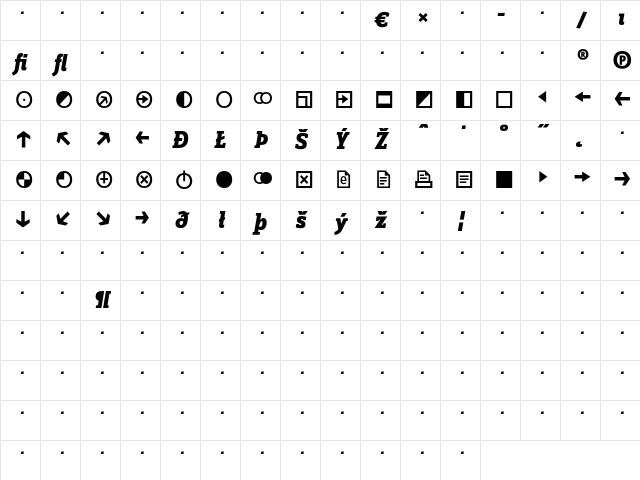ZineSlabDis XBold Italic Exp Character Map
