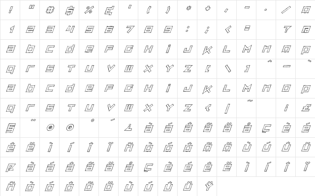 ZipSonik Sketch-Italic Character Map