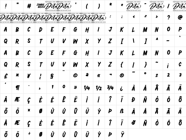 Zombie Brush Personal Use Regular Character Map Zombie Brush Personal Use Regular Character Map