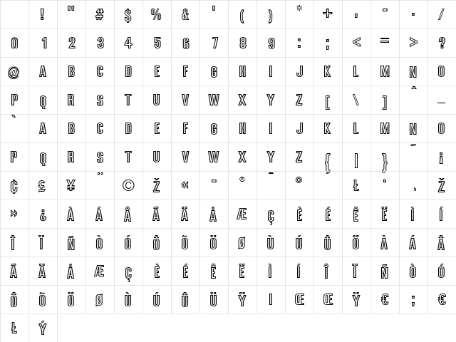 BoldSansOutline Regular Character Map BoldSansOutline Regular Character Map