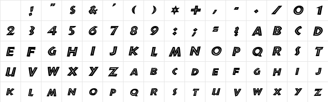 Bolivia Bold Italic Character Map Bolivia Bold Italic Character Map