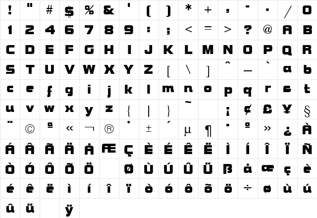 Bolt Bold Character Map