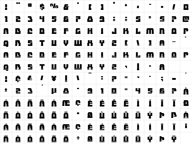 Librator Stripe Expanded Regular Character Map