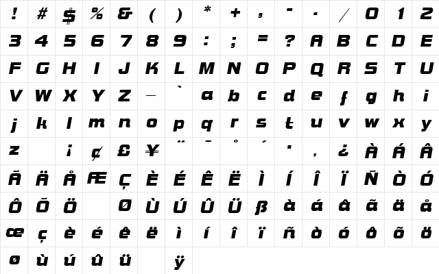 Bolt Italic Character Map