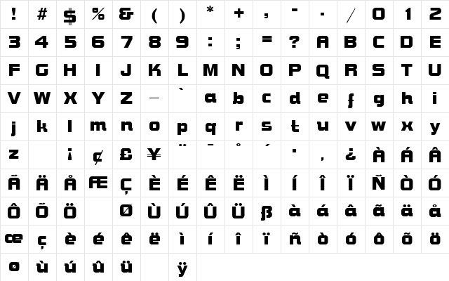 Bolt Regular Character Map