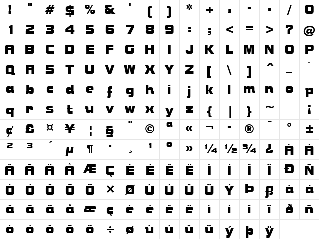 Bolt Bd BT Regular Character Map
