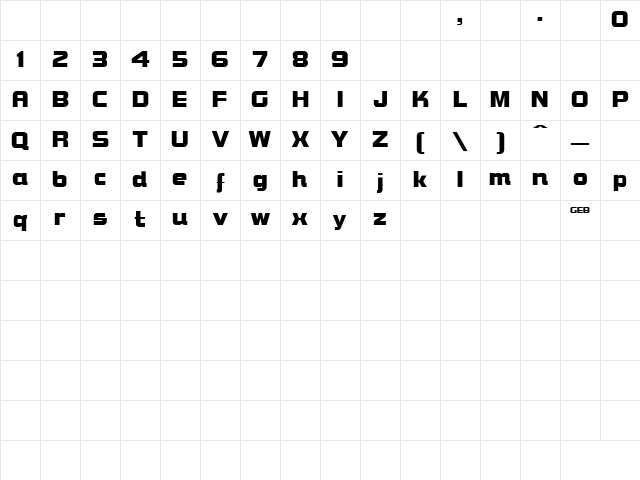 Bolted Bold Regular Character Map