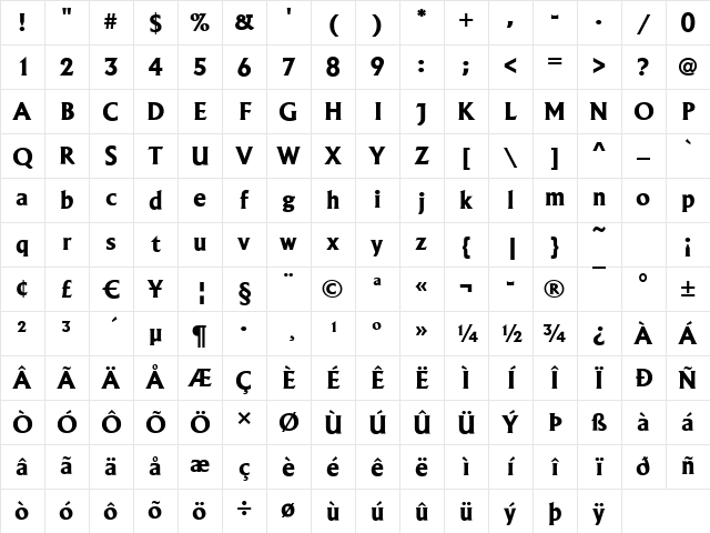 Adelon Bold Character Map