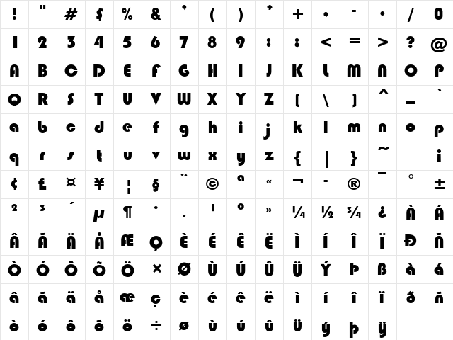 Bongo Regular Character Map