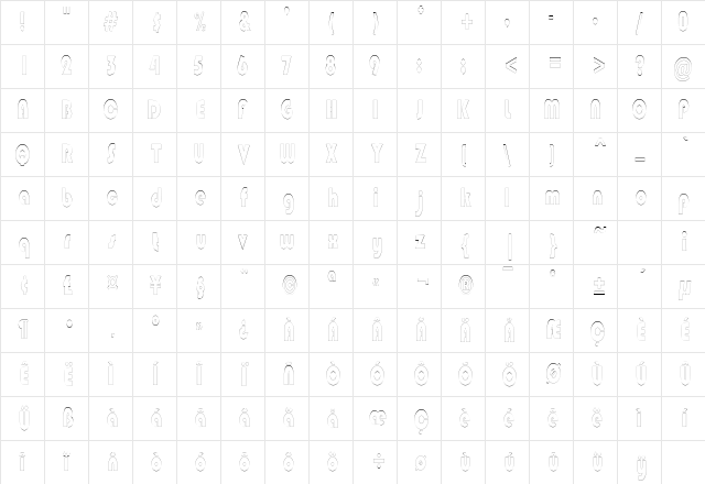 BongoBlackOutlineCondensed Regular Character Map