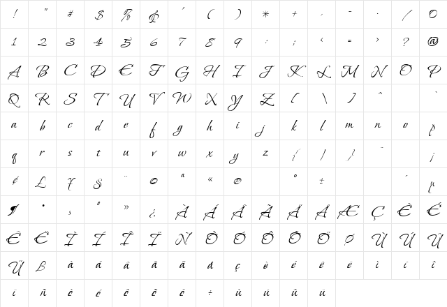 Bonheur Royale Regular Character Map
