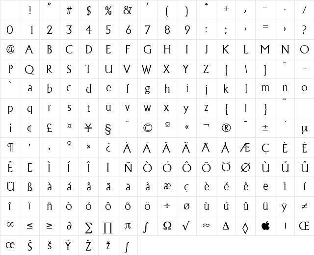 Adelon-Serial-Light Regular Character Map