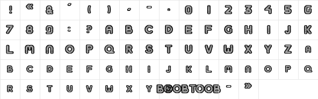 BoobToob Regular Character Map