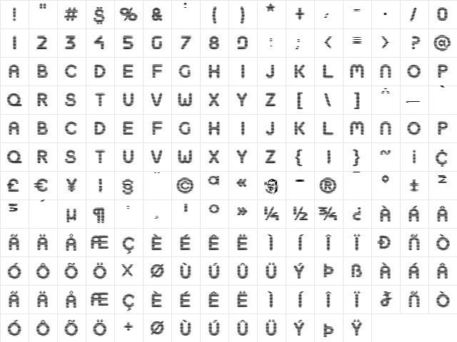 BoobToob Regular Character Map