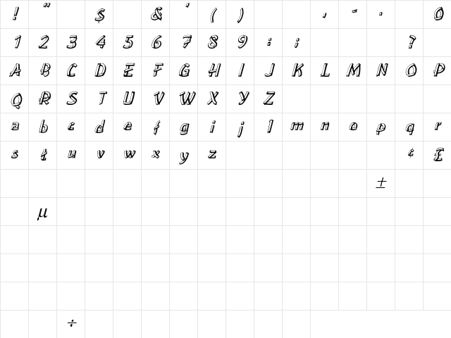 Boohoo 3 Italic Character Map Boohoo 3 Italic Character Map