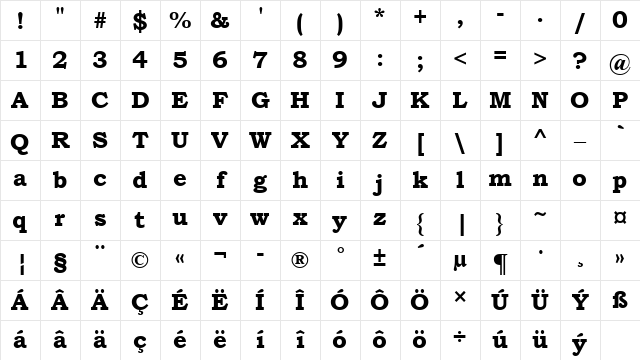 Bookman Old Style CE Bold Character Map