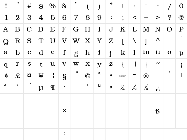 BookFont Regular Character Map