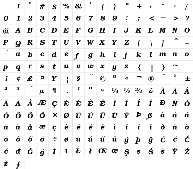 Bookman Lt HU Bold-italic Character Map Bookman Lt HU Bold-italic Character Map